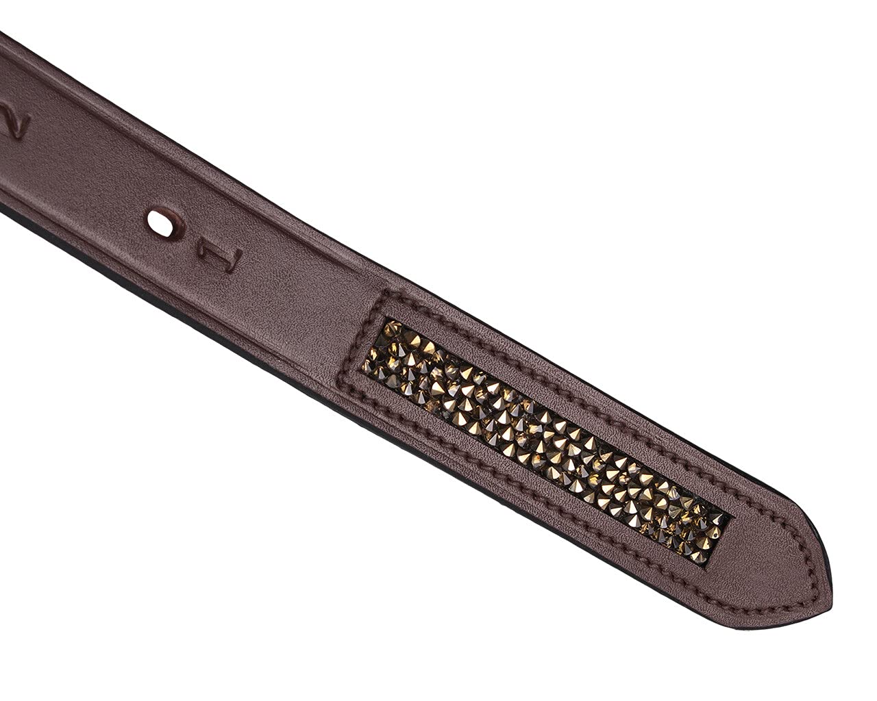 QHP Correa para estribo de piel con brillantes en el extremo (150 cm), color marrón y beige