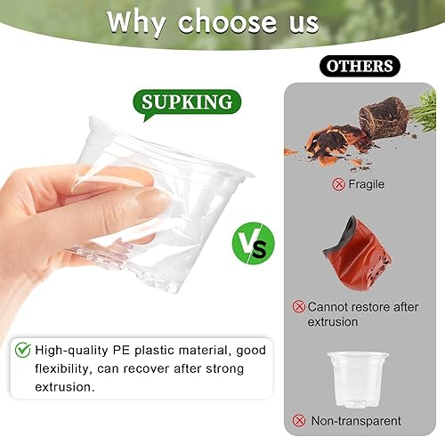 Miniatura 6 de 12 macetas transparentes de plástico de 543.5 pulgadas con agujeros de drenaje, pequeñas bandejas de inicio de semillas para plántulas con 15