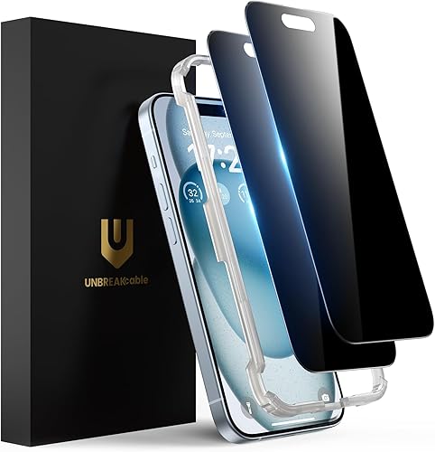 Miniatura 19 de UNBREAKcable Protector de pantalla de privacidad para iPhone 15 Pro, vidrio templado antiespía inastillable [verdadero antiespía de 28°] [dureza 9H]