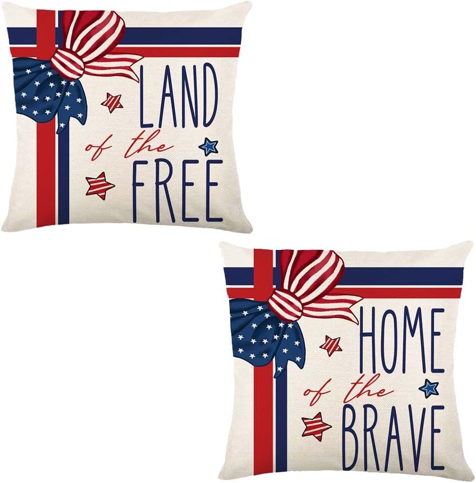 LYNZYM Happy Independence Day American 4th of July Gifts Decor Pillow Cases Cushion Cover Decorative Pillow Cover for Couch Car Bedrooms and Sofas 18x18 inch Set of 2