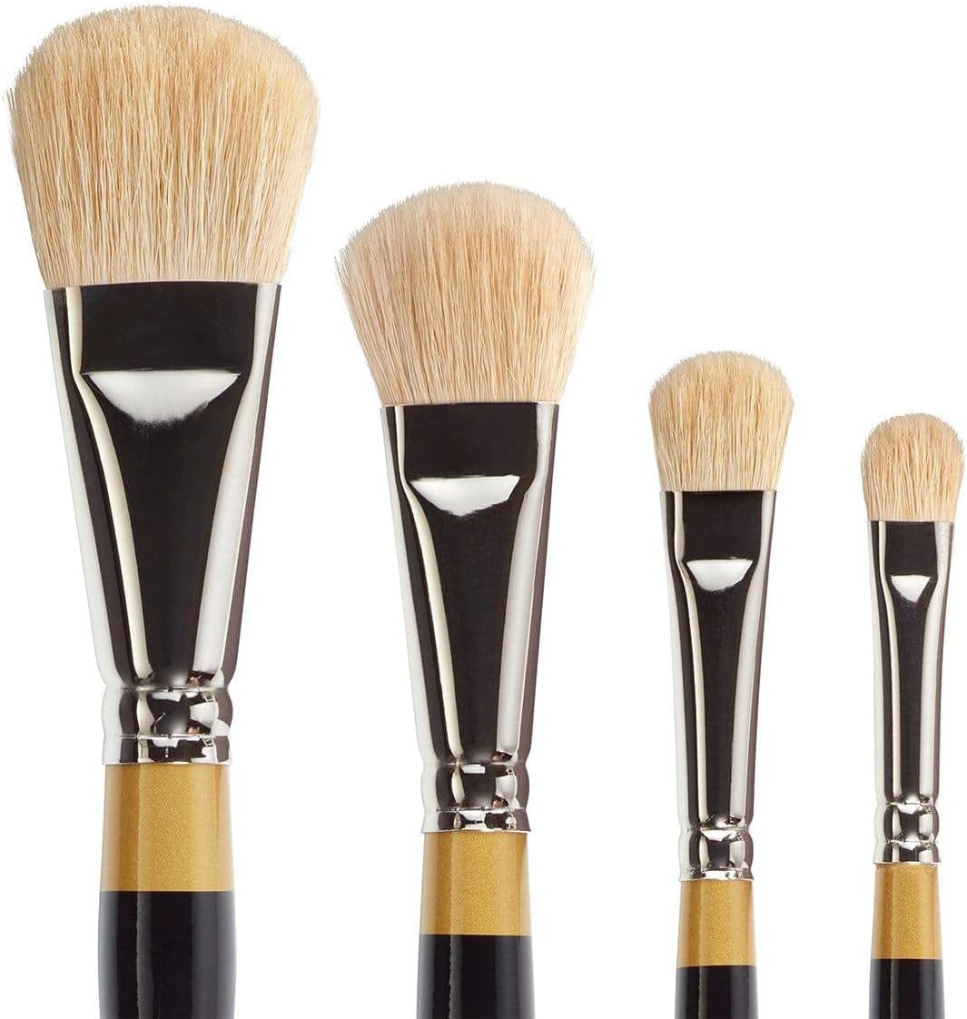 KINGART Premium 4 pc. Original Gold 9270 Series Oval MOP Brush Set, Soft White Synthetic Hair for Acrylic, Oil, Watercolor Paint, Short Handle, 4 Brushes Sizes: 3/8", 1/2", 3/4", 1"
