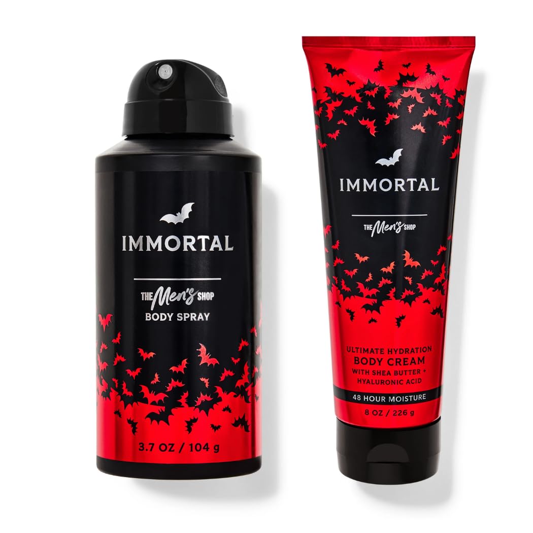 Bath & Body Immortal Body Spray (3.7 oz / 104 g) and Ultimate Hydration Body Cream (8 oz / 226 g) Men's Gift Set (Packaging Artwork Styles May Vary)