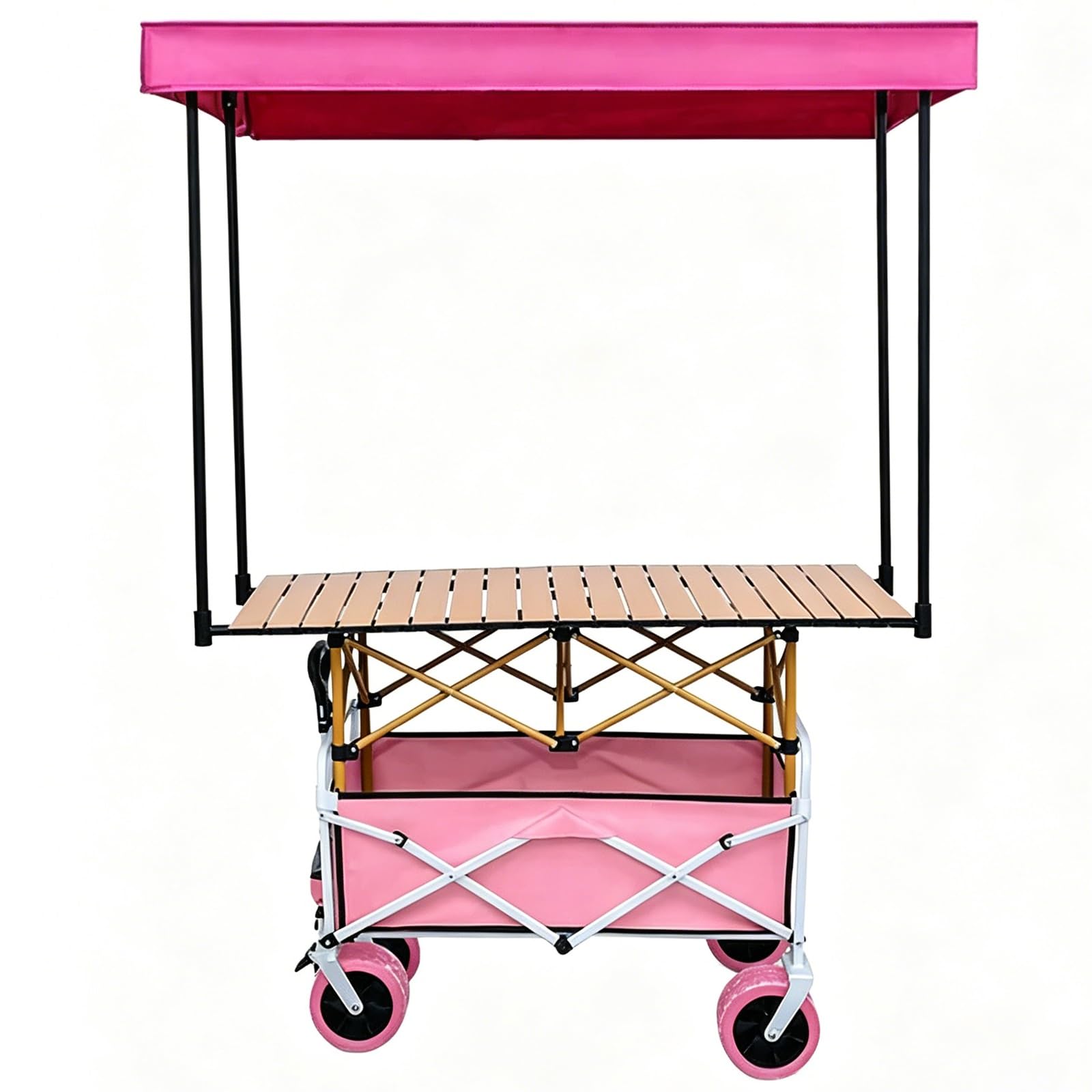 Marktstand Verkaufsstand, Faltbarer Imbisswagen mit Sonnendach, Griff und Rädern für Outdoor-Veranstaltungen, Streetfood und Märkte(Pink,94cm/37in)
