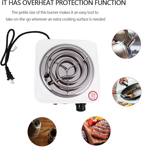 Miniatura 7 de PRETYZOOM Estufa eléctrica portátil de un solo quemador, encimera con perilla de control de temperatura ajustable, protección contra