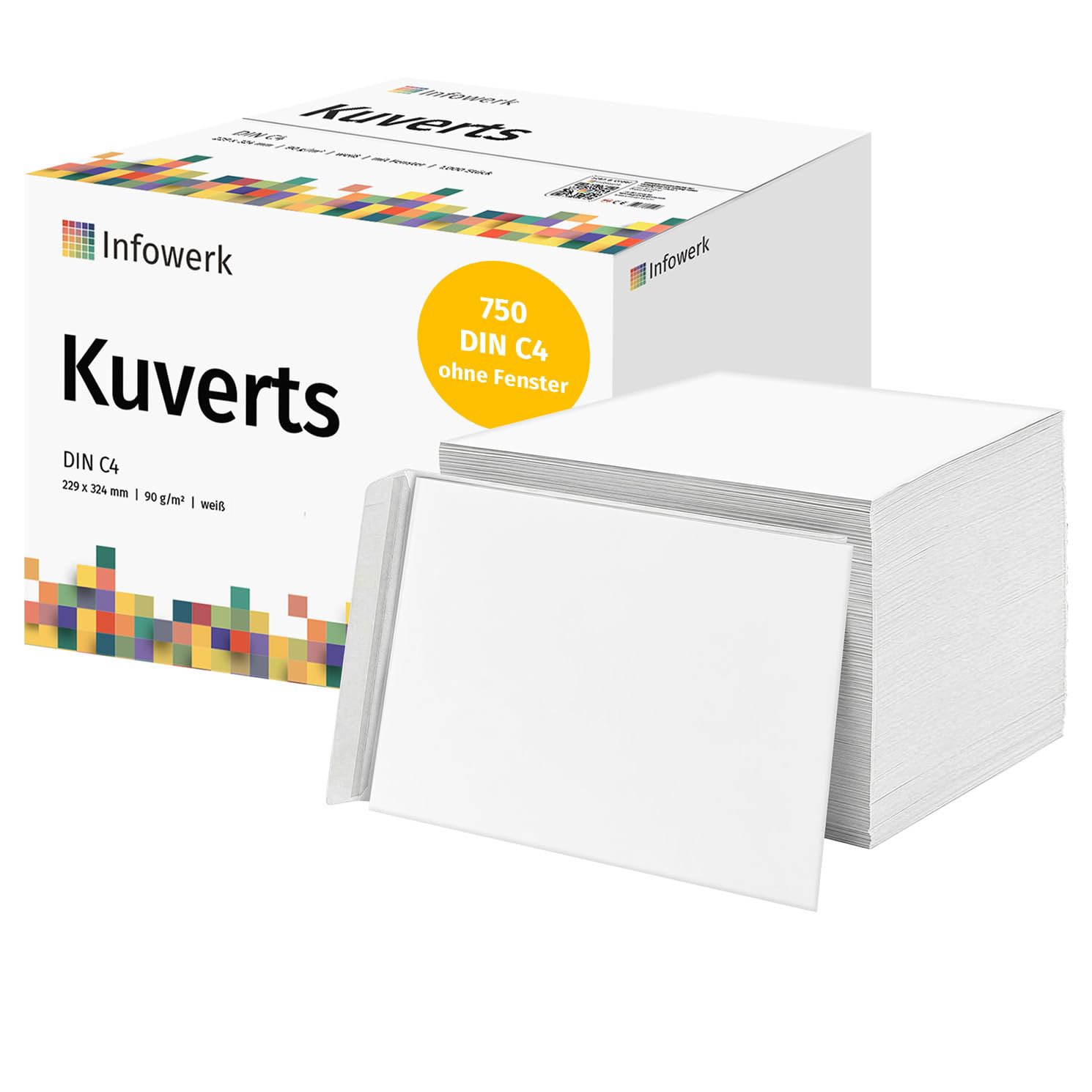 NOUVEAU : Infowerk Enveloppes sans fenêtre, DIN C4, non imprimées, 750 pièces