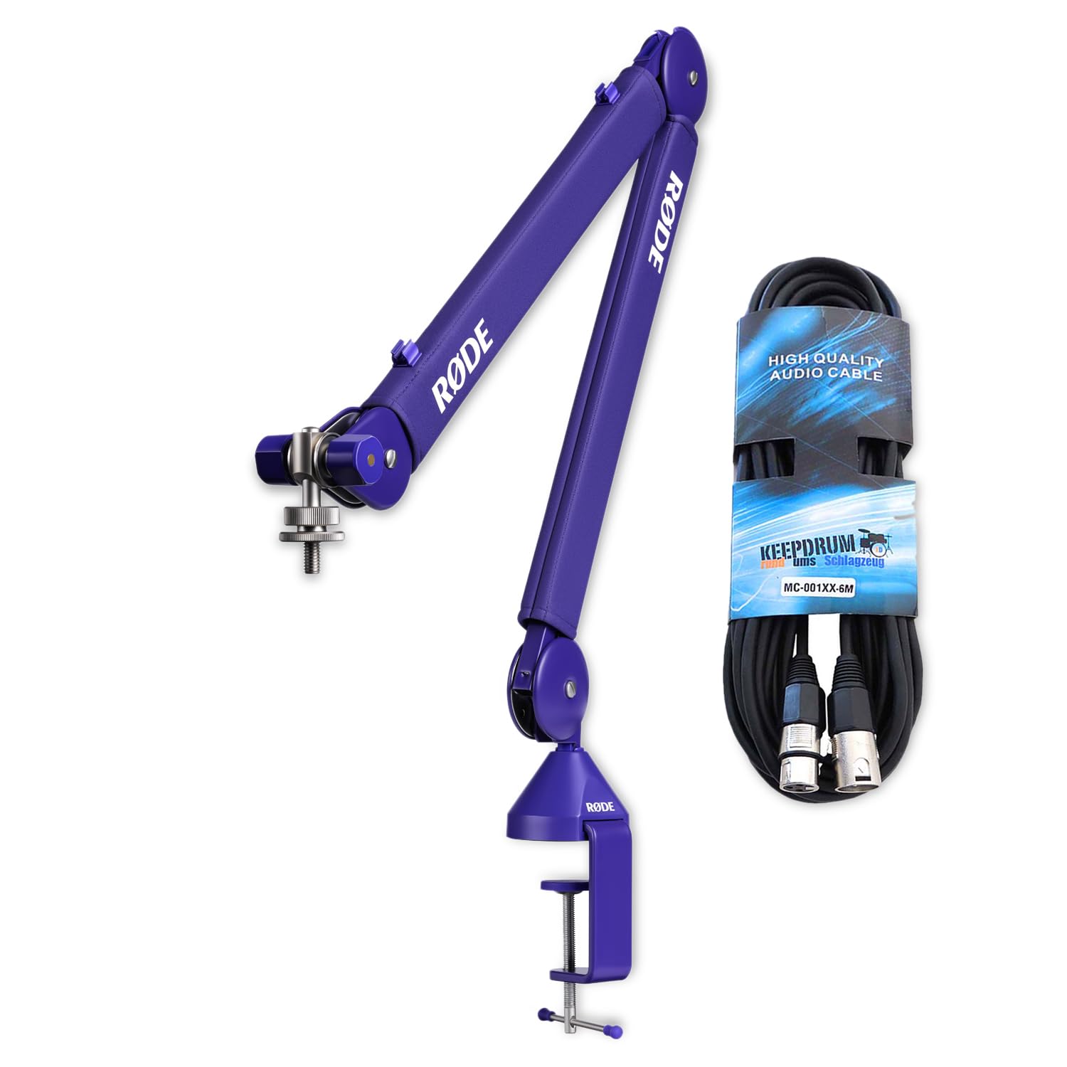 Rode PSA1+ Plus - Brazo articulado para micrófono de mesa, color morado con cable keepdrum XLR