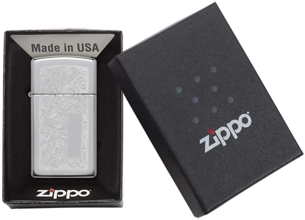 Zippo Slim High Polish Chrome Venetian Lighter