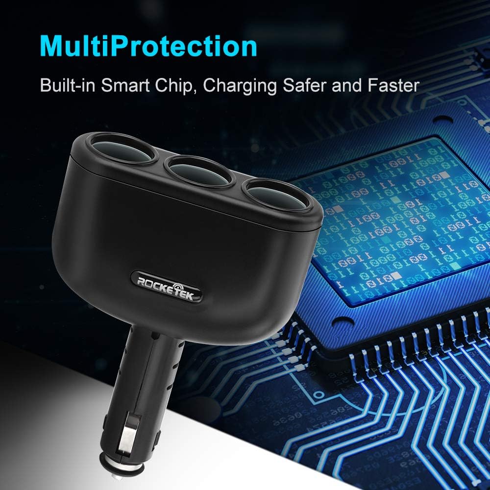 Cheap Rocketek 3-Socket 2-Port USB Quick Charge 3.0 Car Charger Splitter Adapter,120W 12V/24V DC Outlet Multi Socket Car Cigarette Lighter Splitter QC3.0 Dual Car Charger Power Outlet Splitter Extender