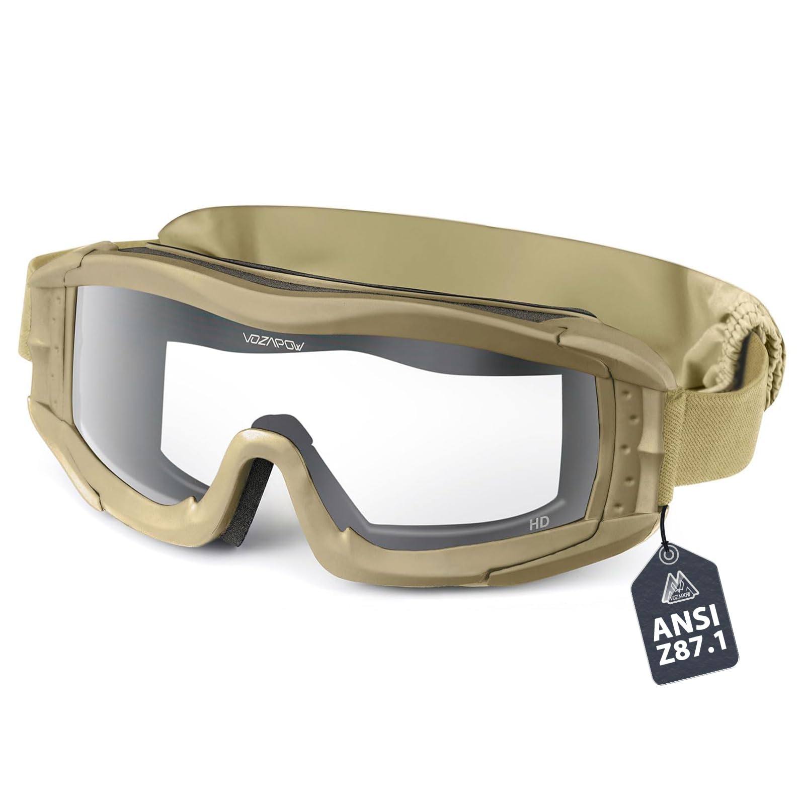 VOZAPOW Airsoft Goggles Anti Fog with ANSI Z87.1 Standards, Tactical Goggles Military Glasses Ballistic Safety Goggles