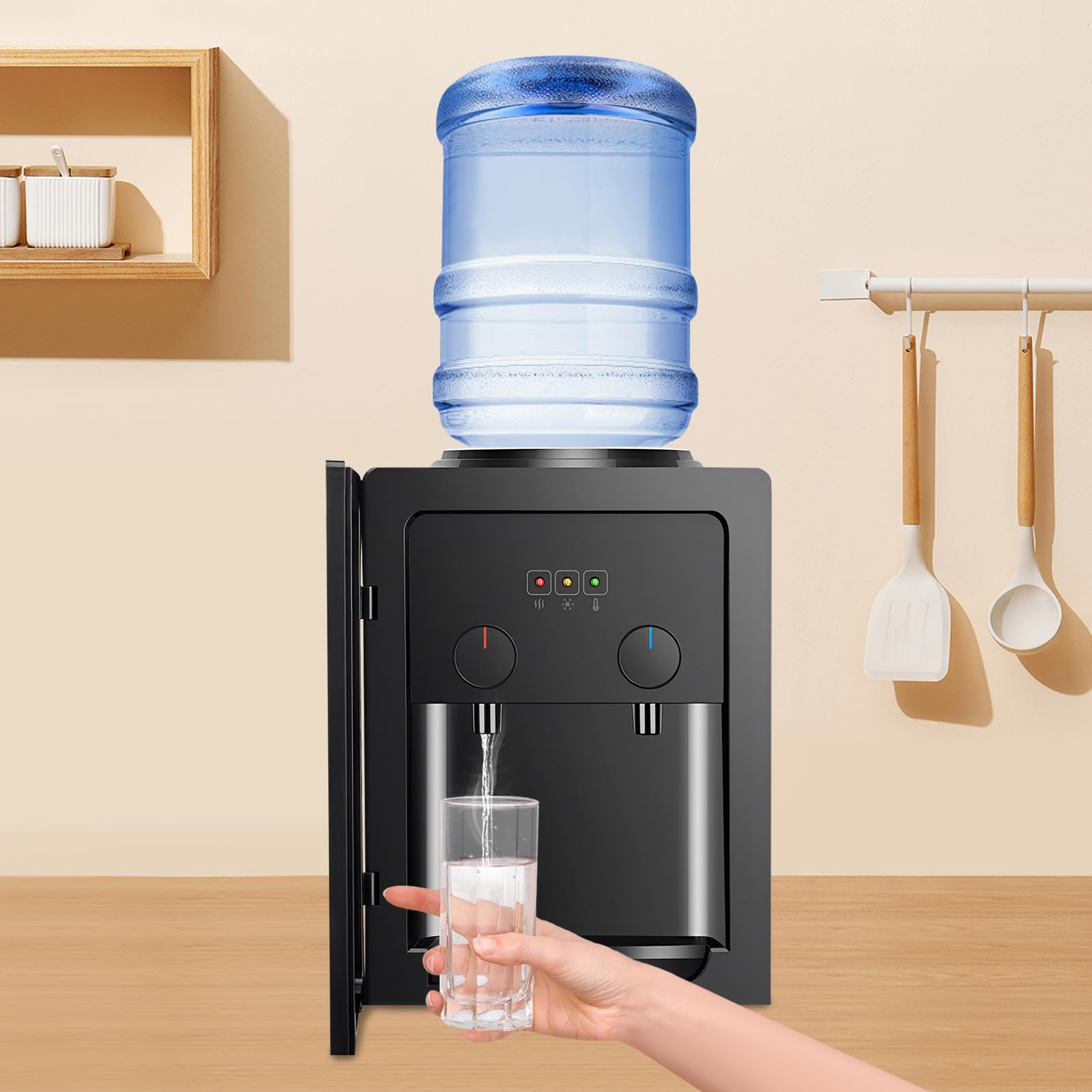 Dispensador de agua eléctrico, fuente de agua fría y caliente de 550W, negro