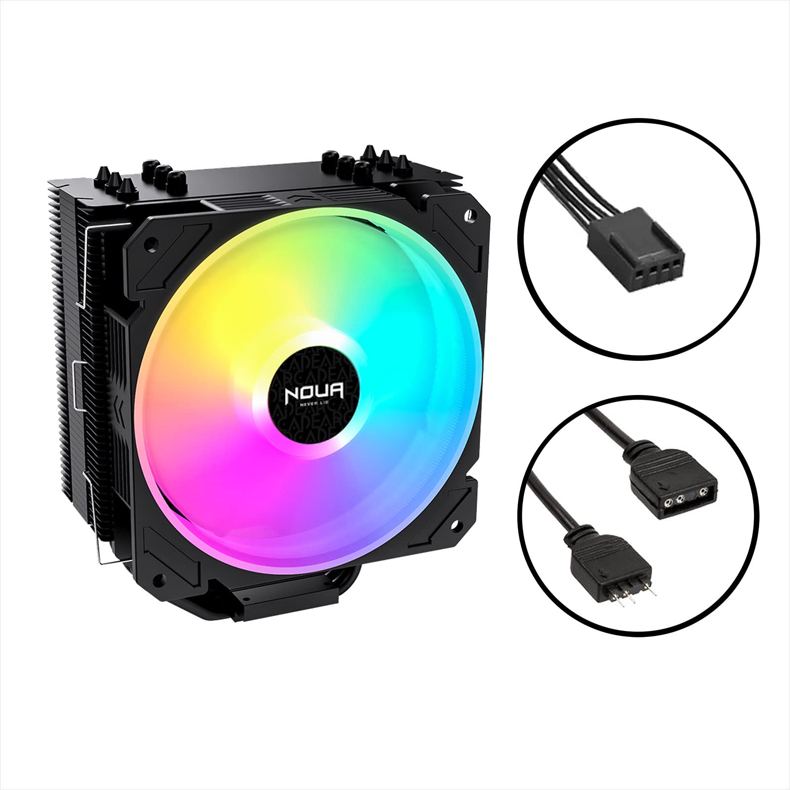 Noua Arcade ARGB Dissipatore di Raffreddamento per CPU TDP 180W 6 Tubi di Calore a Contatto Diretto e Ventola PWM Addressable 5V ADD RGB da 120 mm Compatibile LGA 1200 115x 1366 AM4 AM3 AM2