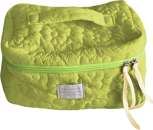 OYOANGLE Bolsas de maquillaje cuadradas acolchadas acolchadas para mujer, con asa superior, cremallera, neceser de viaje para cosméticos, Verde,