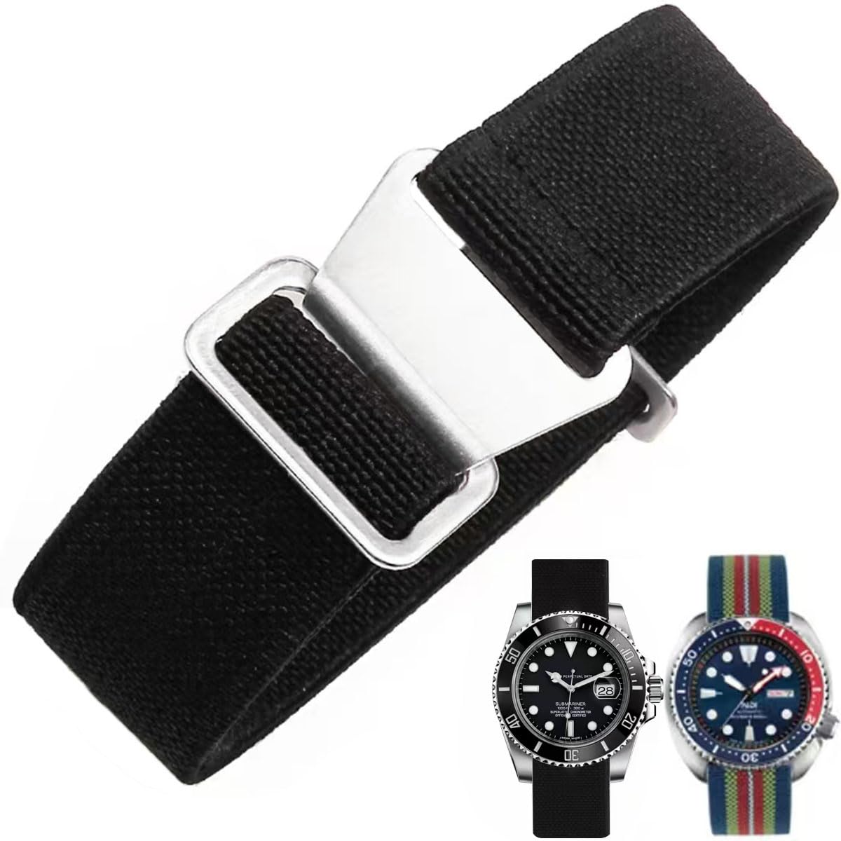 Danxancy French Troops Paratrooper Watchband,Military Elastic Nylon Watch Strap with Hook-and-Loop for Men Women Silver & Black Buckle 18/20/22mm