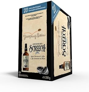 Jumping Bean Newfoundland Screech Rum Fairtrade 100% Compostable K-Cup Coffee Pods, Individually Wrapped, ECO2Roast, Premium Coffee, Made in Canada, Non-GMO, Screech Rum, 20 Count Pods