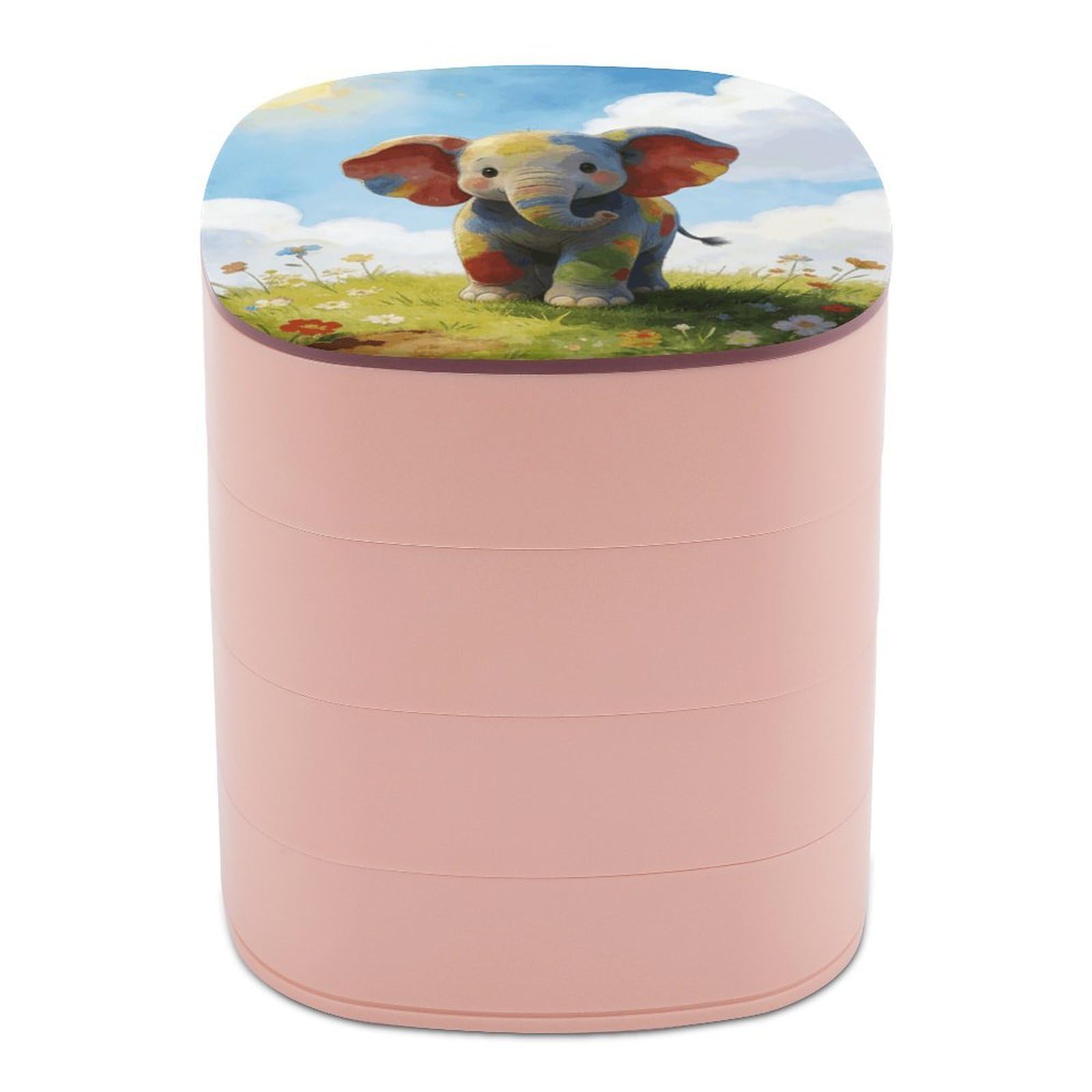 LZQPOEAS Colorful Baby Elephant Jewelry Box Women Jewelry Organizer Travel Jewelry Case Cute Necklace Ring Storage Organizer 4-Layer Rotating Jewelry Tray Case with Mirror for Bracelets