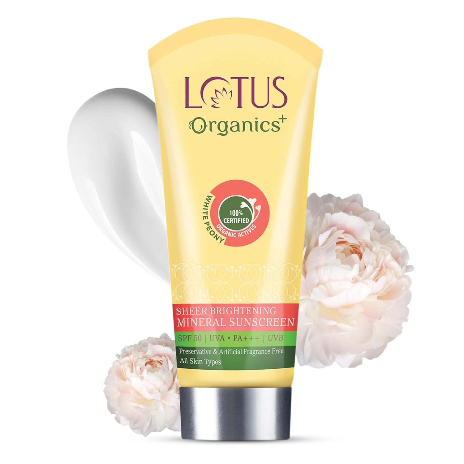 LOTUS Organics+ Sheer Brightening Mineral Sunscreen SPF-50 PA+++ 100gm