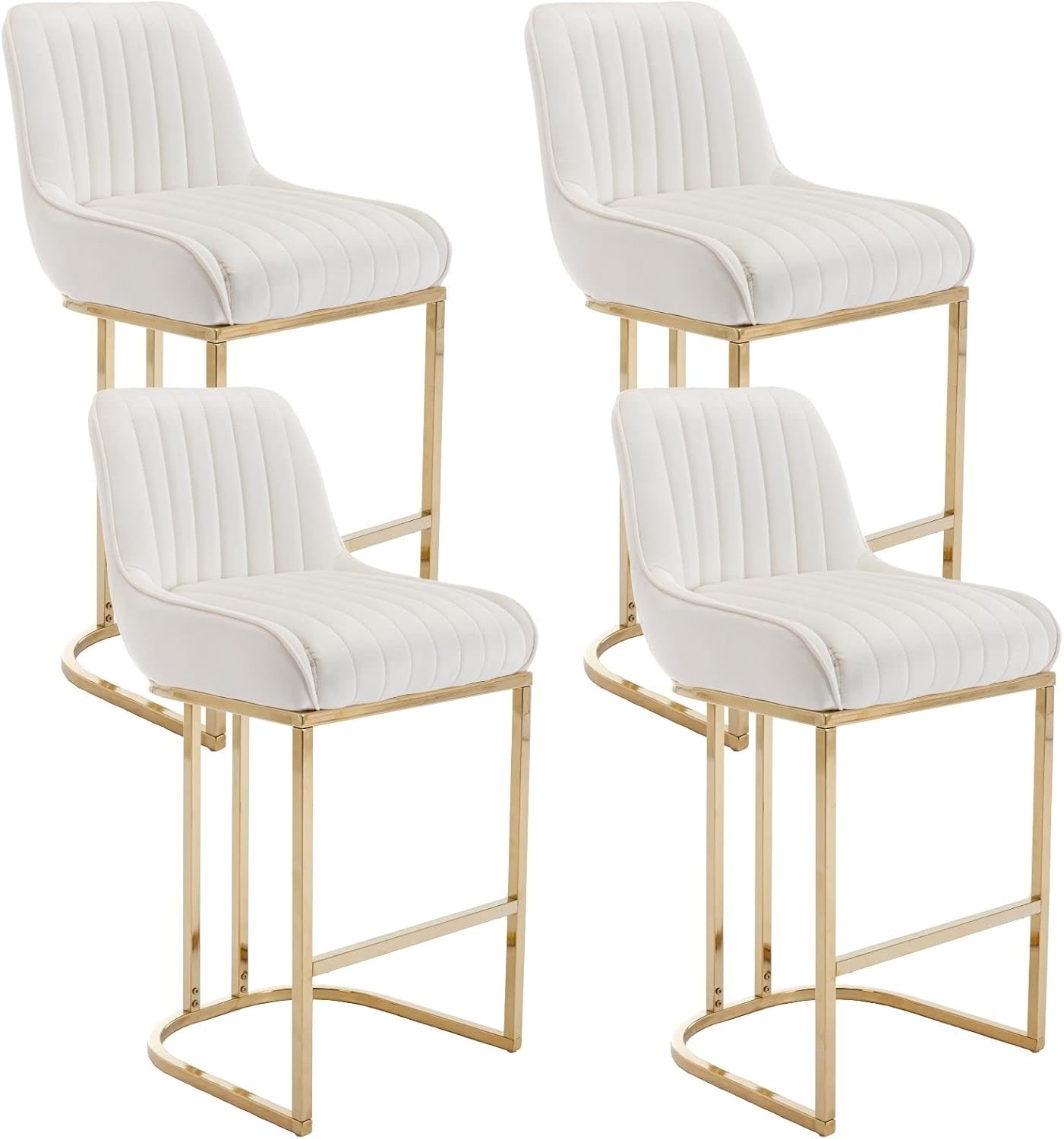 ROCITY Velvet Counter Stools with Gold Legs Beige Counter Height Bar Stools Set of 4