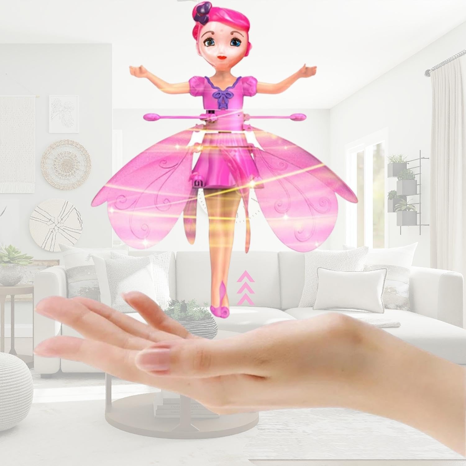 HOMOZE Flying Magical Hand Sensor Control Flying Fairy Doll, USB Powered & 3D Light Plastic Flying Fairy Sky Dancers Toy Rainbow Glitter Flying Princess Doll for Girls & Best for Gift | Flying Toys