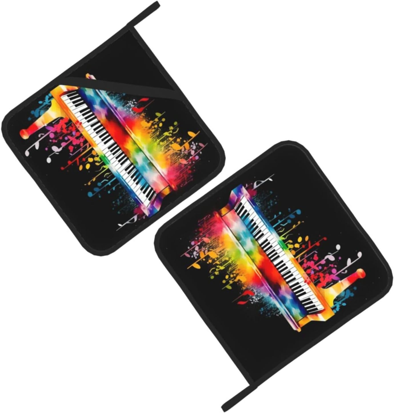 Colorful Piano Keyboard Music Note Print Pot Holders Set of 2 Kitchen Heat Resistant Potholder with Hanging Loop Oven Pot Holders for BBQ Cooking Baking 8 x 8 Inch image 2