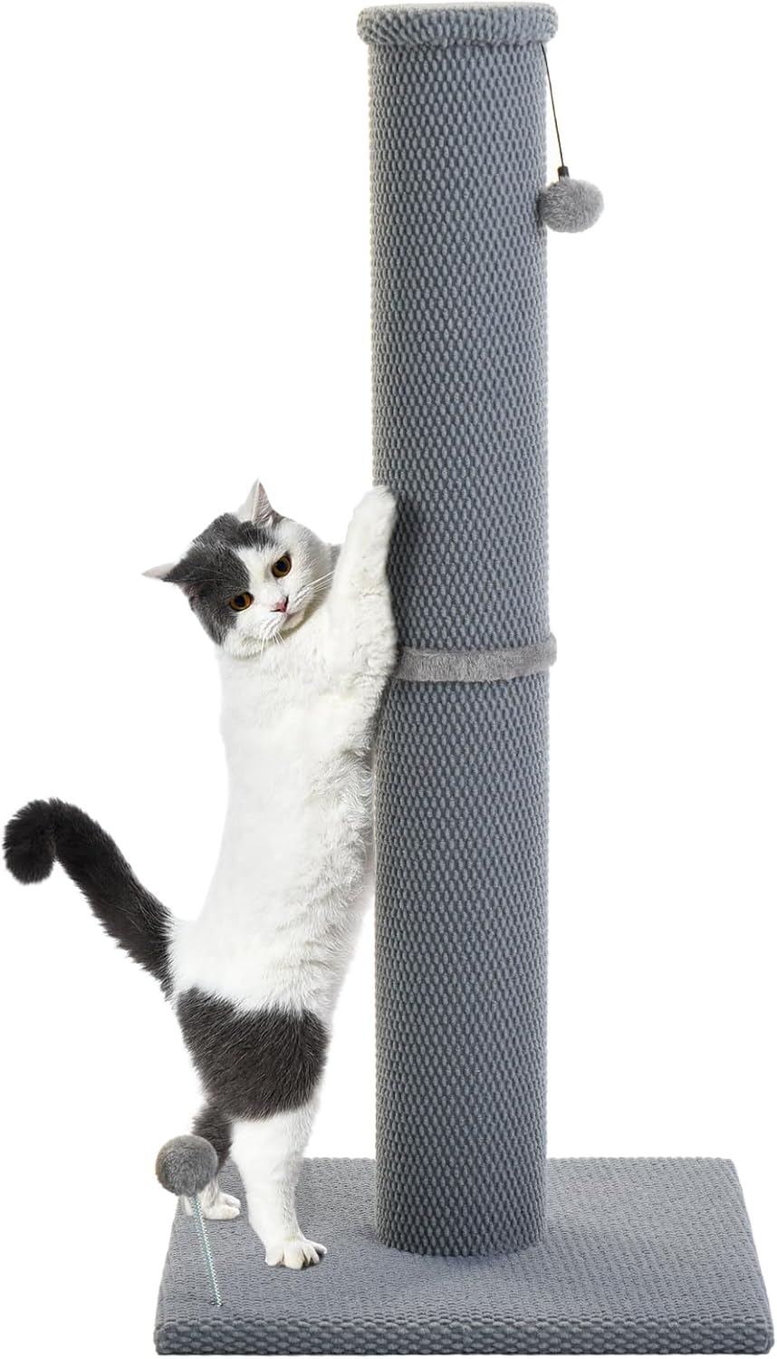 Cat Craft Cat Scratching Post Large Reticulate Carpet Scratching Post for Indoor Cats, Tall Cat Scratch Post, Carpet Cat Scratcher with Replaceable Toys, Sturdy Base, Large, Light Gray Light Gray Replaceable Carpet