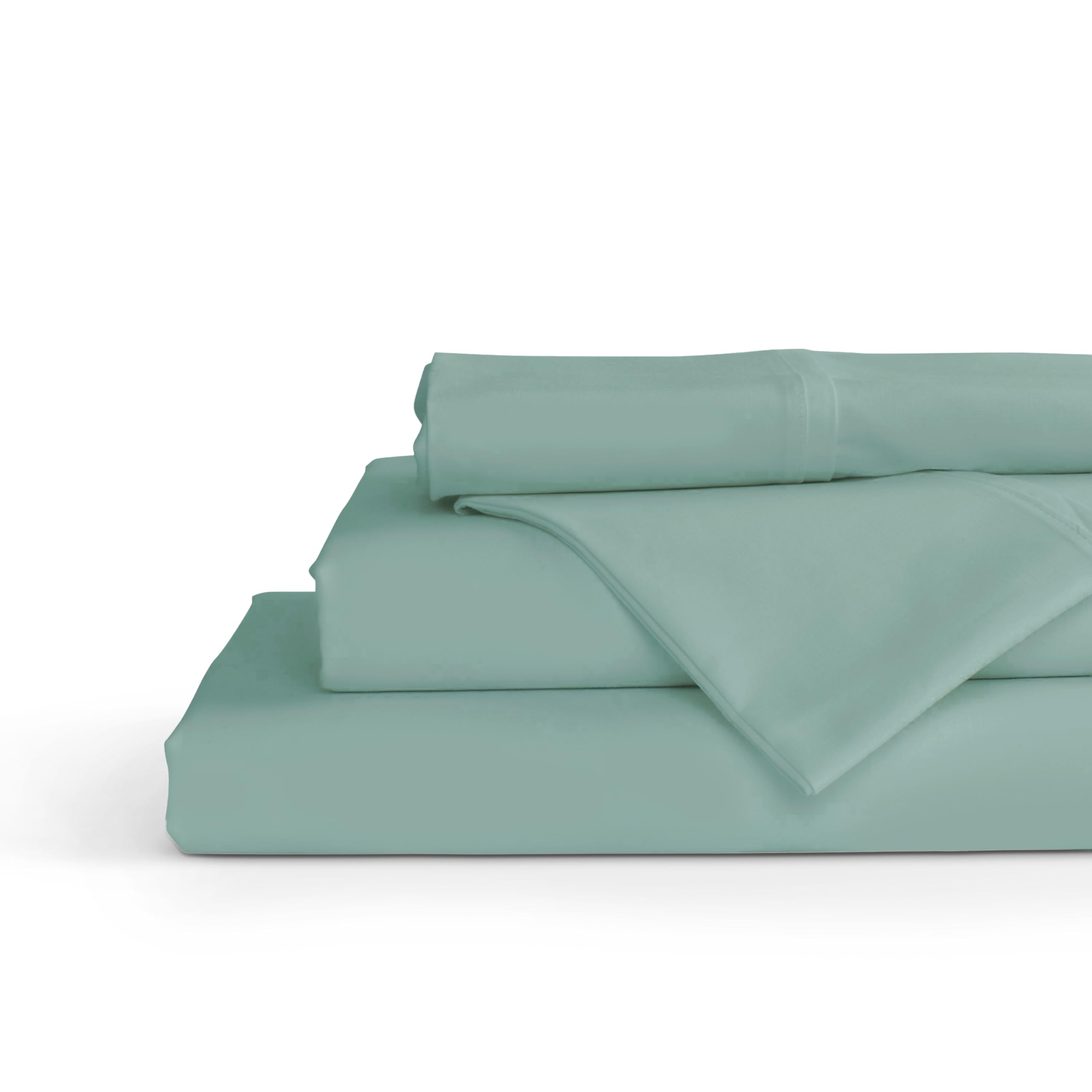 Linen Home 100% Cotton Percale Sheets Queen Size, Aqua Blue, Deep Pocket, 4 Pieces Set - 1 Flat, 1 Deep Pocket Fitted Sheet and 2 Pillowcases, Crisp Cool and Strong Bed Linen