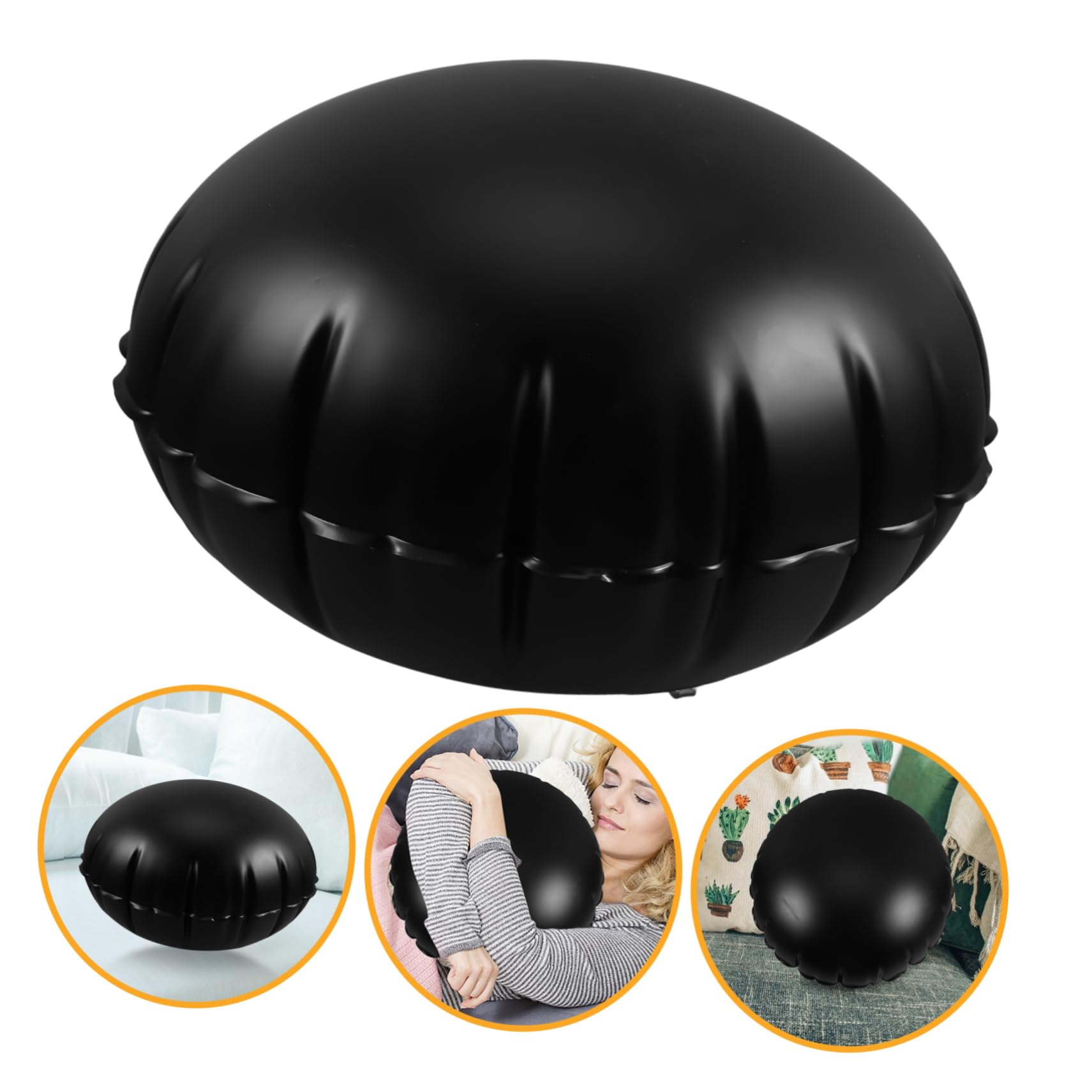 BESTOYARD Cuscino Autogonfiabile Rotondo in Pvc Nero, Cuscino da Campeggio Gonfiabile per Viaggi in Auto e Avventure All'aperto, Rapido da Gonfiare