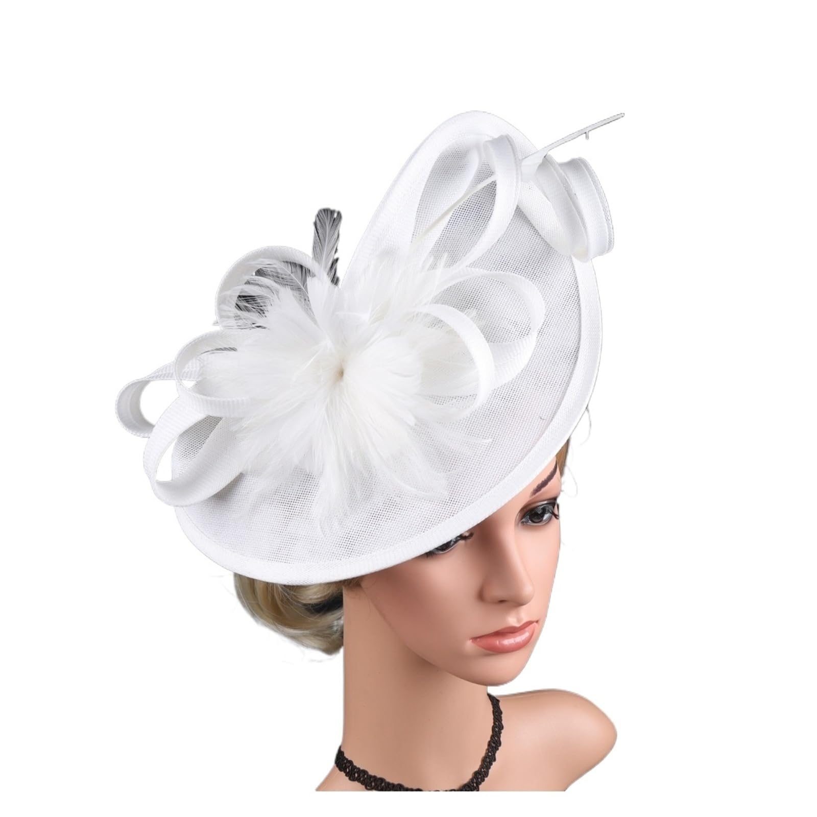Cappello Fascinator Donna Elegante Cappello da Cerimonia for Donna, Cappello da Cerimonia for Festa del tè, Cappello da Cerimonia con Piume E Fiori, Cocktail da Sposa(White)