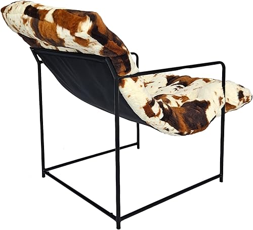 Miniatura 5 de GIA Silla decorativa moderna de mediados de siglo para sala de estar, dormitorio y oficina, juego de 1, tapizada en piel sintética marrón y blanca