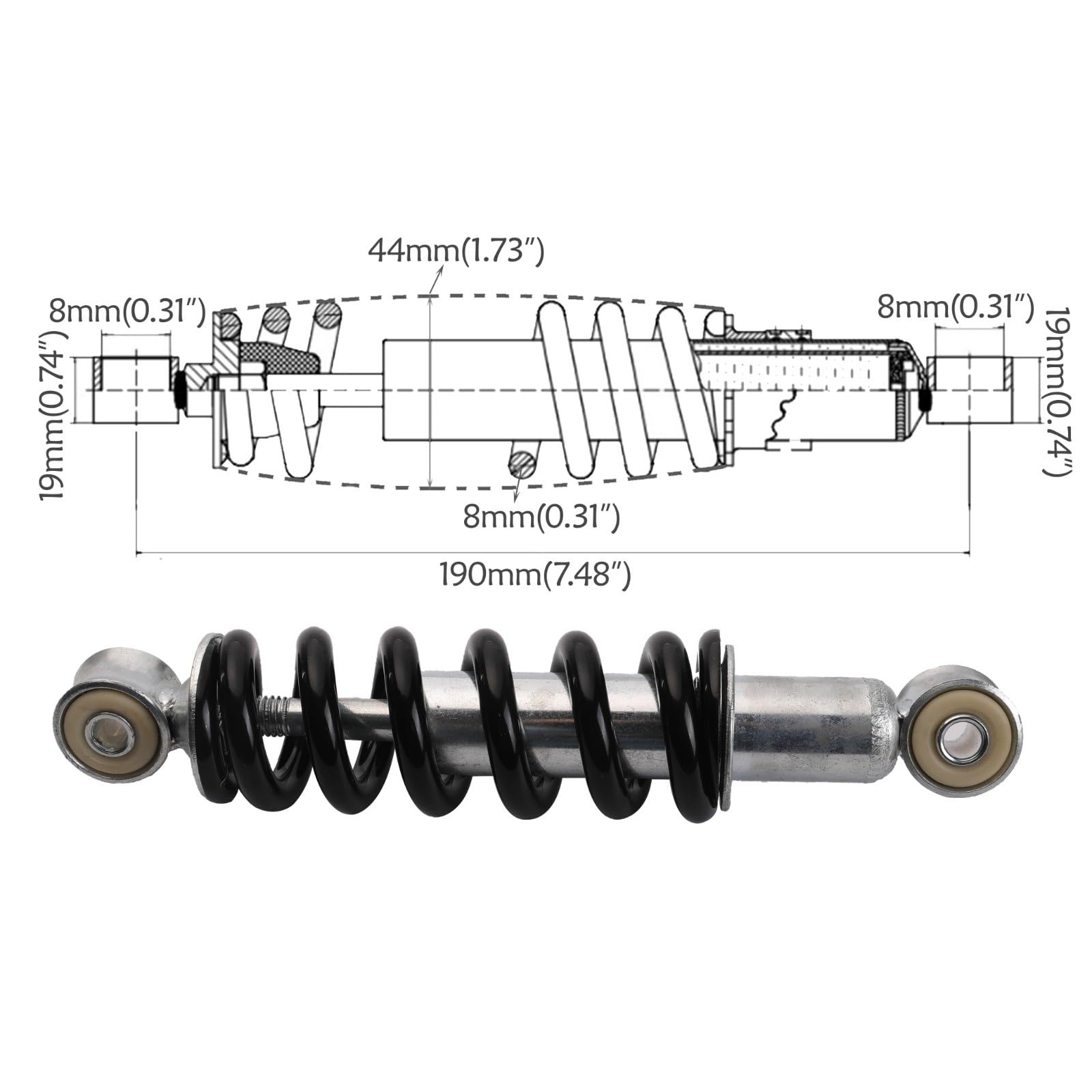 Suspensions Amortisseurs 190mm Roue Arrière Amortisseur Suspension Amortisseur Pour 49cc 47cc Moto Mini Tout-terrain Dirt Pit Bike