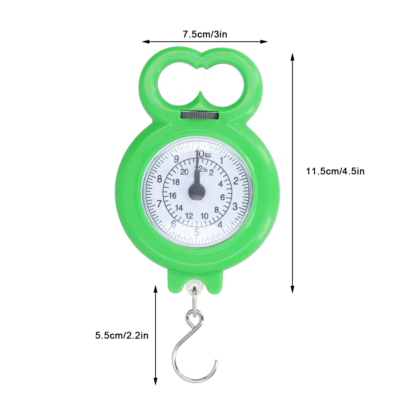 Federwaage, 10 kg, tragbare Zeigerhaken-Hängewaage, Angelwaage, Mini-Kran zum Einkaufen, Gewicht, Angeln, Gepäck, Paket(Grün)
