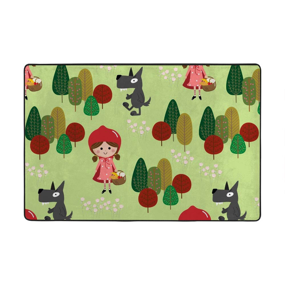 Tapis de dessin animé Chaperon Rouge et Loup en velours corail de dimensions 72 x 48 inch