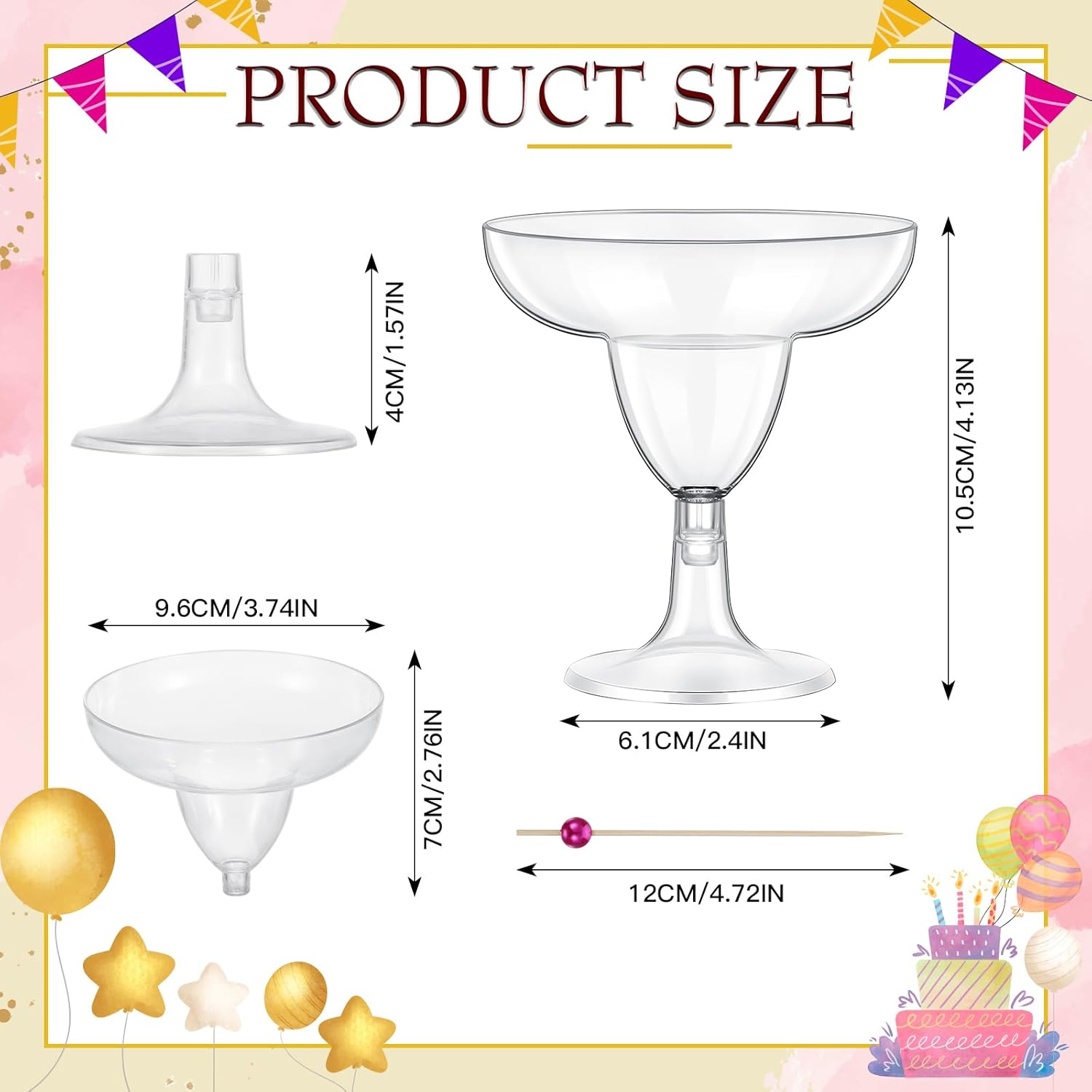 Baderke 90 Pcs 5 oz Plastic Margarita Glasses Cup and Pearl Picks Kit 40 Disposable Clear Cocktail Cups 50 Cocktail Toothpicks for Cinco De Mayo Party Decorations Taco Party Weddings