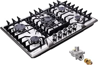 30-Inch Built-In 5-Burner Stainless Steel Gas Cooktop, LPG/NG Convertible Dual Fuel Stovetop (DM5722)