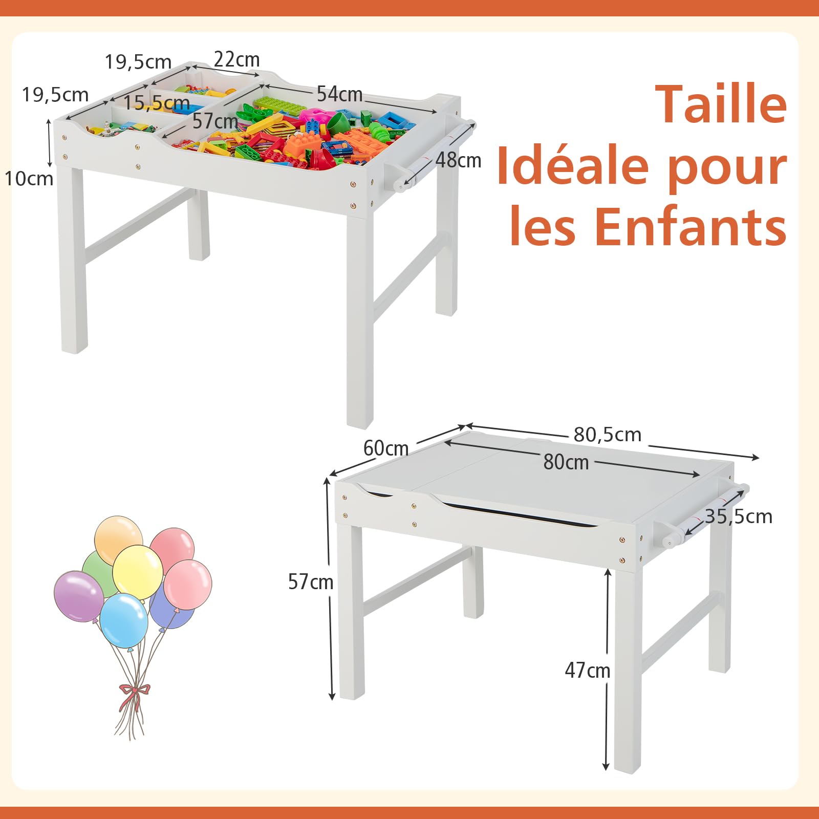 COSTWAY 2 en 1 Table de Blocs de Construction Enfants avec Plateau Réversible, Table Multi-activités en Bois avec Rouleau de Papier, Espace de Rangement, Bureau pour Lire Dessiner Jouer, 3 Ans+