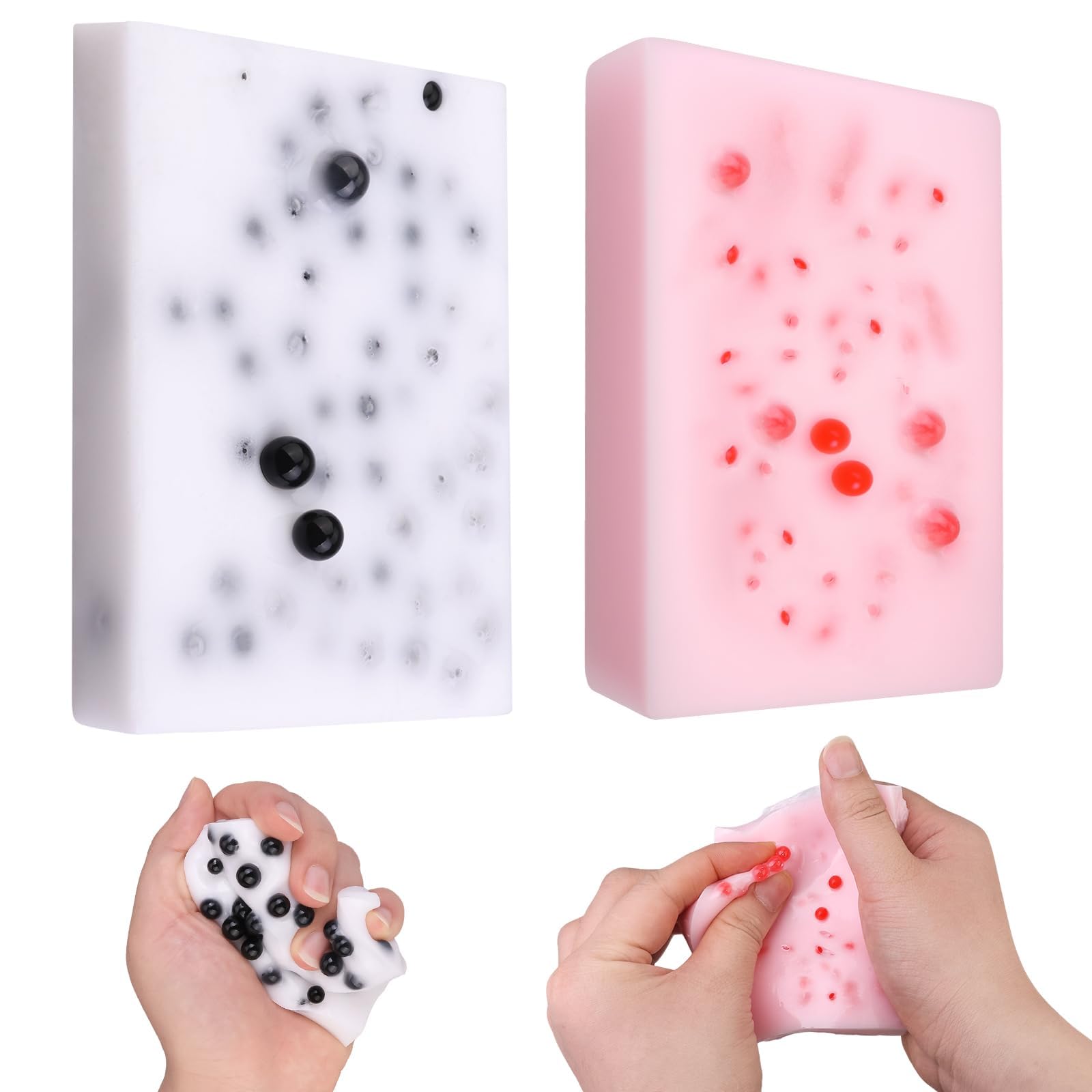 2PCS Square Skin Picking Squishy Fidget Toys, Pimple Popping Sensory Picky Pad for Stress Relief, Anxiety, Skin Picking Fidget Toys for Adults (Pink + Black)-image-27