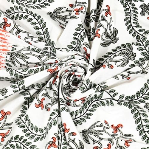 Image of Living Roots Ethnic Jaipur Block Print Double Cotton Bedsheet & 2 Pillow Covers, for Mattress Upto 6 inches Thick, No Colour Bleeding, Peach Colour, King Size 90 * 108 inches, 120TC (604-B)