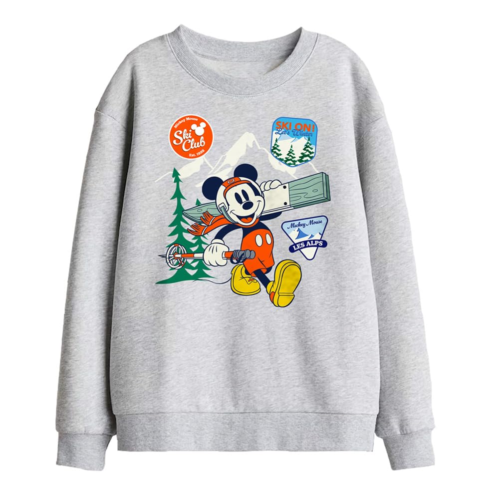 Disney Mickey Mouse Ski Badges Kids Sweatshirt, Athletic Heather, 7-8