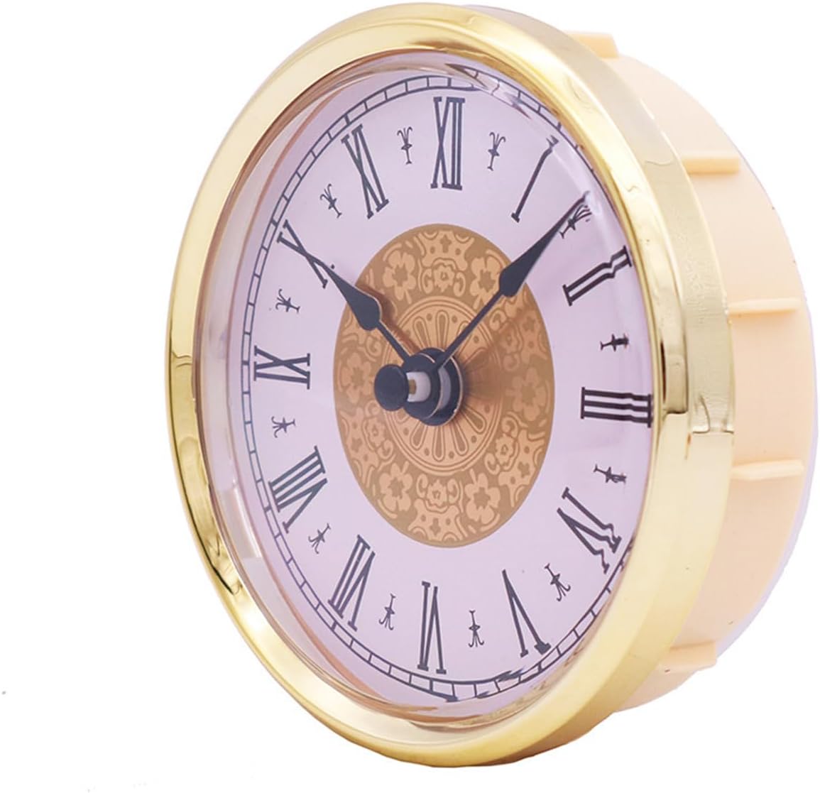 3.1 Inch/ 80 mm Roman Numeral Clock Insert, Quartz Movement Mini Round White Dial with Gold Trim, Replacement DIY Clock Parts (Gold)