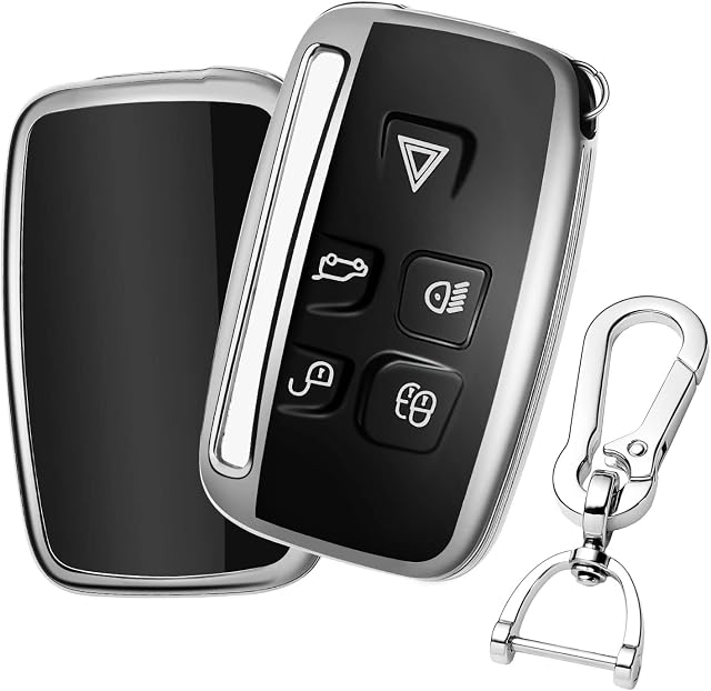 QBUC Car Key Cover for 5 Button Soft TPU with Keychain Protection Car Remote Key Fob Case Cover (Sliver)