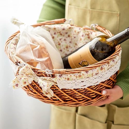 Miniatura 4 de YRJJ - Cesta de mimbre para picnic con asas y forro, ovalada, vacía, para regalo, huevos de Pascua y dulces, cesta de almacenamiento de frutas,