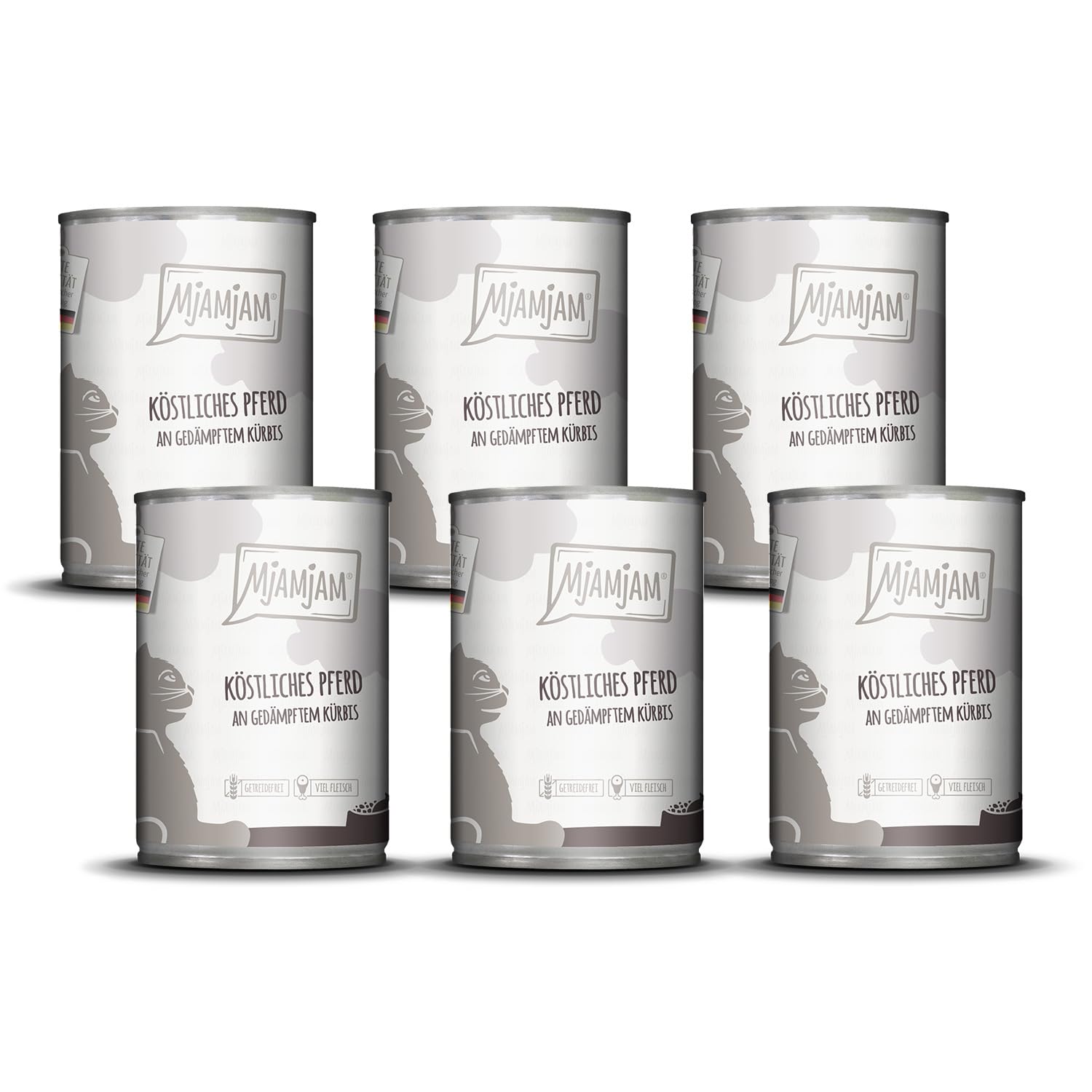 MjAMjAM - Premium Nassfutter für Katzen - köstliches Pferd an gedämpftem Kürbis, 6er Pack (6 x 400 g), getreidefrei mit extra viel Fleisch