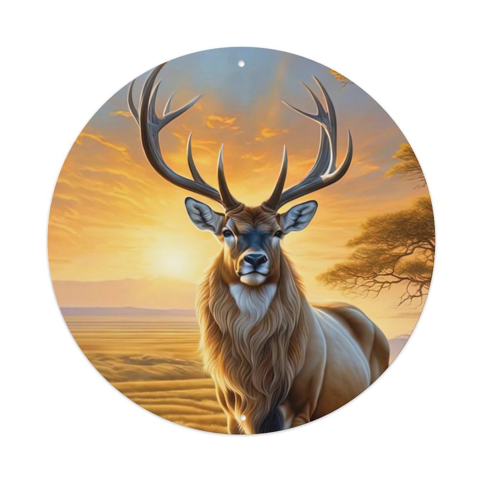 Animal Artwork Deer on The Prairie Vintage Metal Tin Sign Plaque Wall Decor for Cafe, Club Bar, Office, Garden Metal Poster 8x8Inch