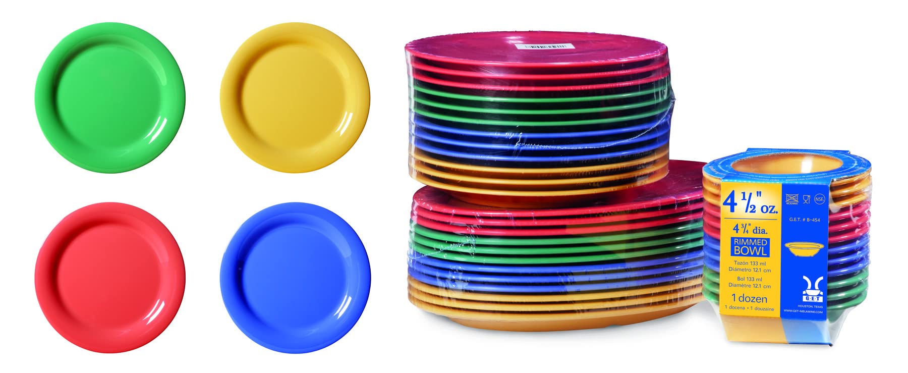 G.E.T. Enterprises SP-WP-7-MIX - Lote de 4 platos de melamina (19 cm, 12 unidades)