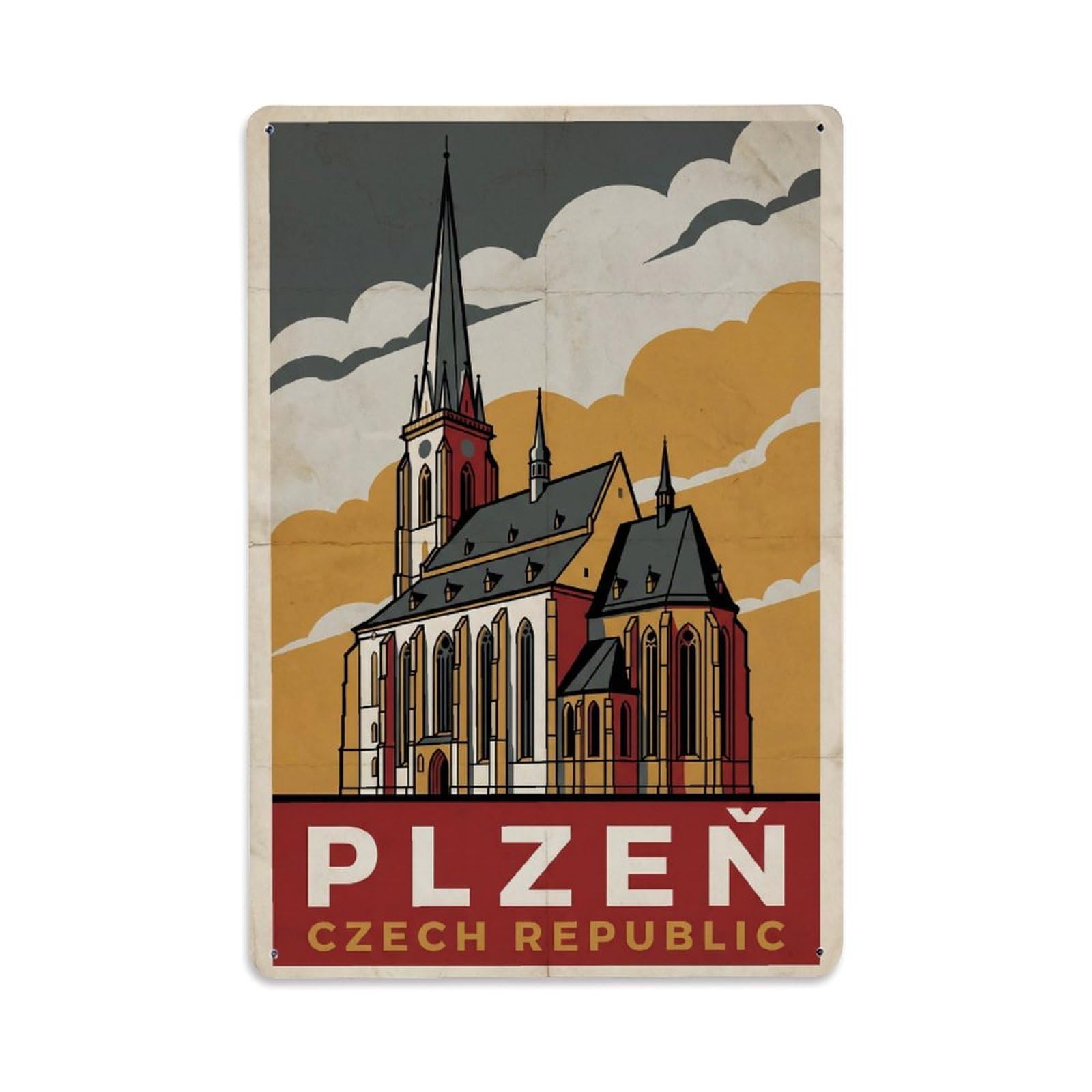Vintage Czech Republic Plzen Metal Tin Sign Plaque Wall Decor for Cafe, Club Bar, Office, Garden Metal Poster 8x12Inch