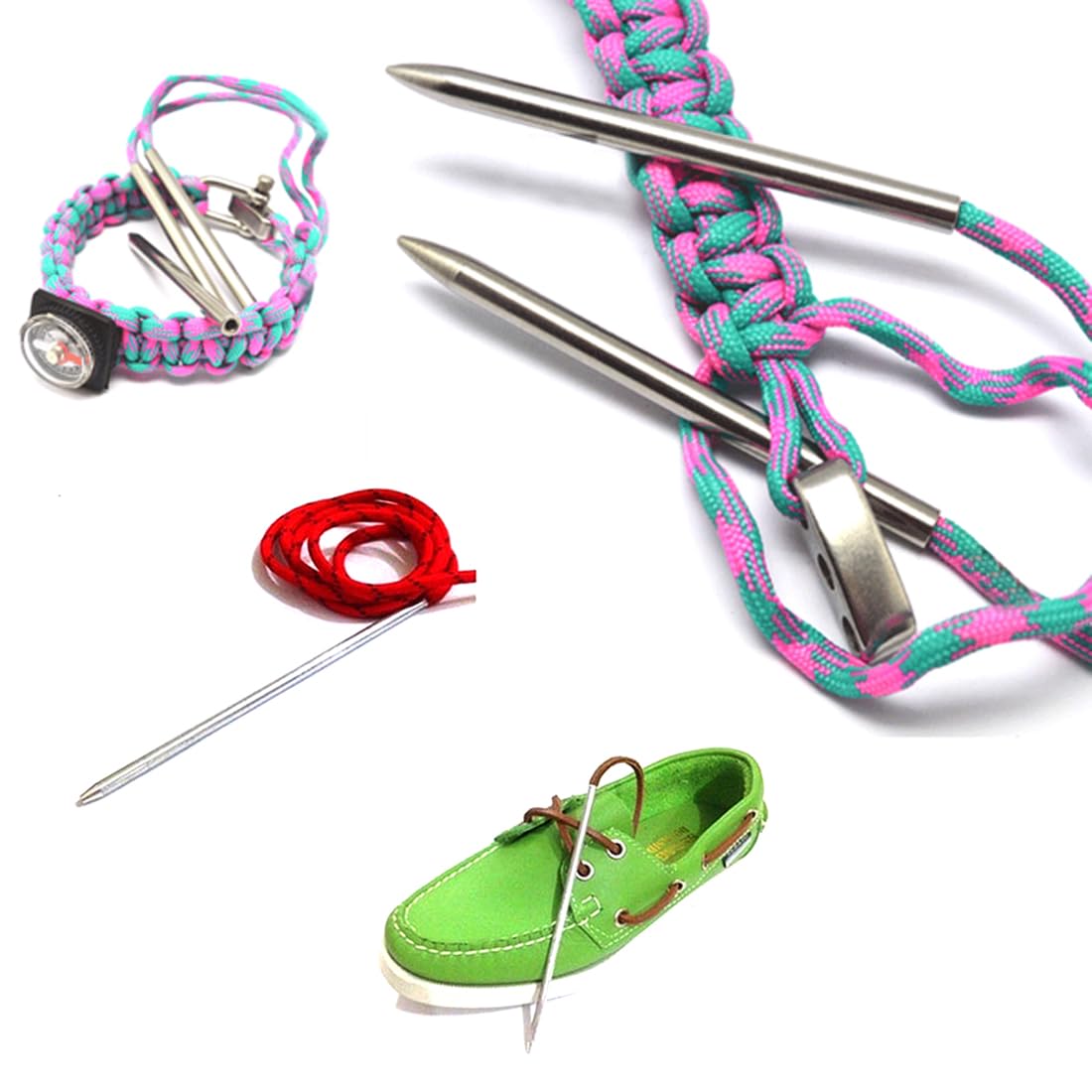 Set 5 Aghi Paracord In Acciaio Inox Con Borsa - Per Braccialetti Fai Da Te E Lavori D'Intreccio - Foto 11