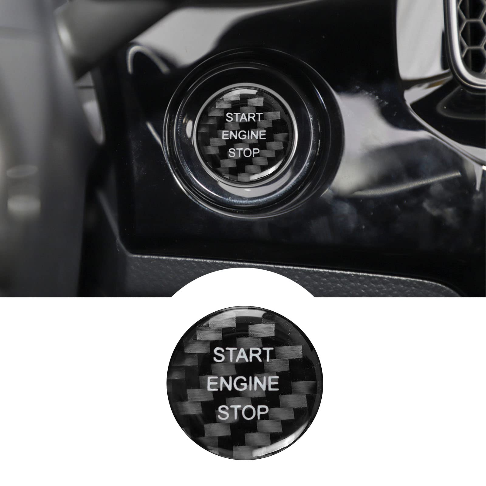 RUIANTE Compatible with Carbon Fiber Center Console Engine Start Stop Button One Click Start Button Cover Trim Sticker for 11th Gen Honda Civic 2016-2022, Accord 2018-2022, CR-V 2018-2022 (1PCS Black)