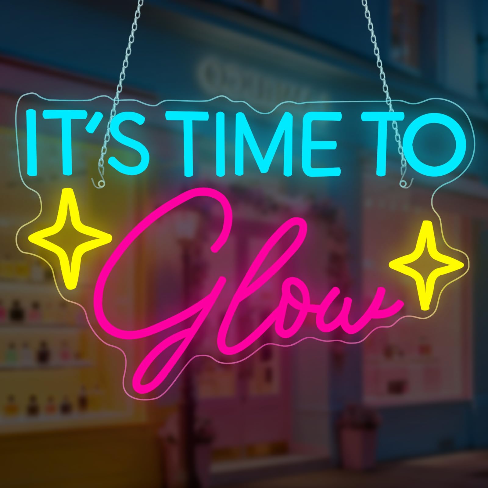 It's Time to Glow Neon Sign Pink LED Sign Neon Light for Wall for LED Lettering Coffee Wedding Birthday Bedroom Thanksgiving Christmas New Year Bar Party Decorations — image 1