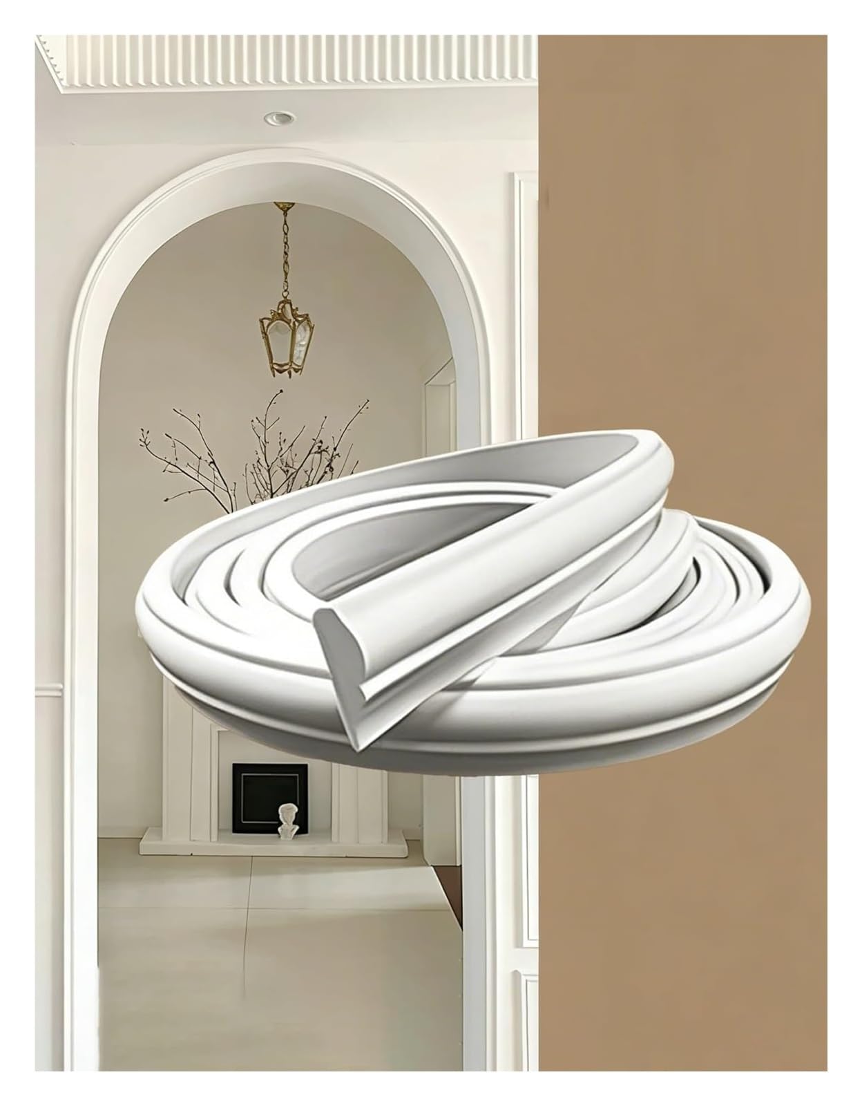 Moldura en forma de arco 3D recortable para marcos de puerta 1-10m | Arco precurvado blanco de PVC pintable decorativo para paredes interiores(W 5cm(2"),L7m/23ft)