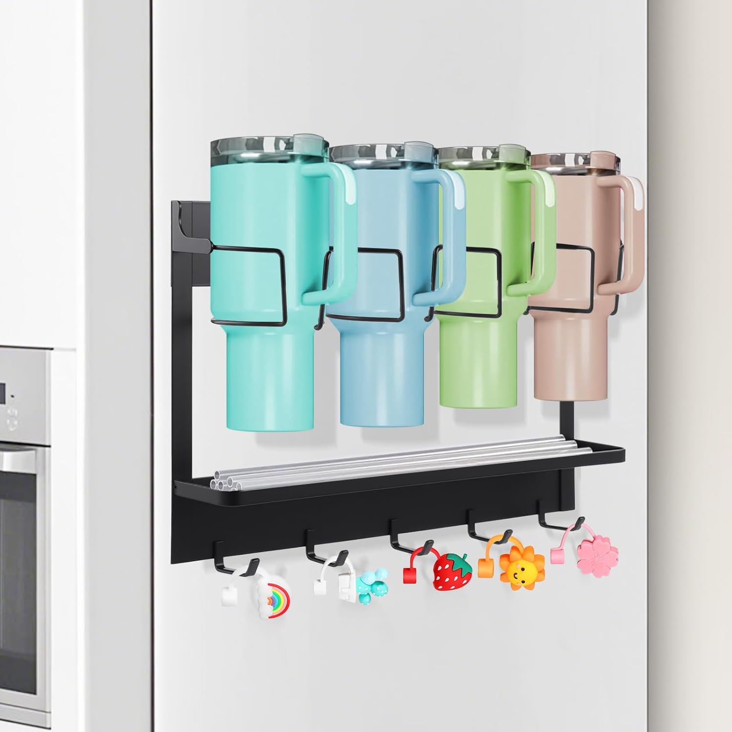 magnetic stanley cup holder for refrigerator, water bottle organizer for stanley 30/40 oz tumbler, fridge storage rack for stanley cup accessories