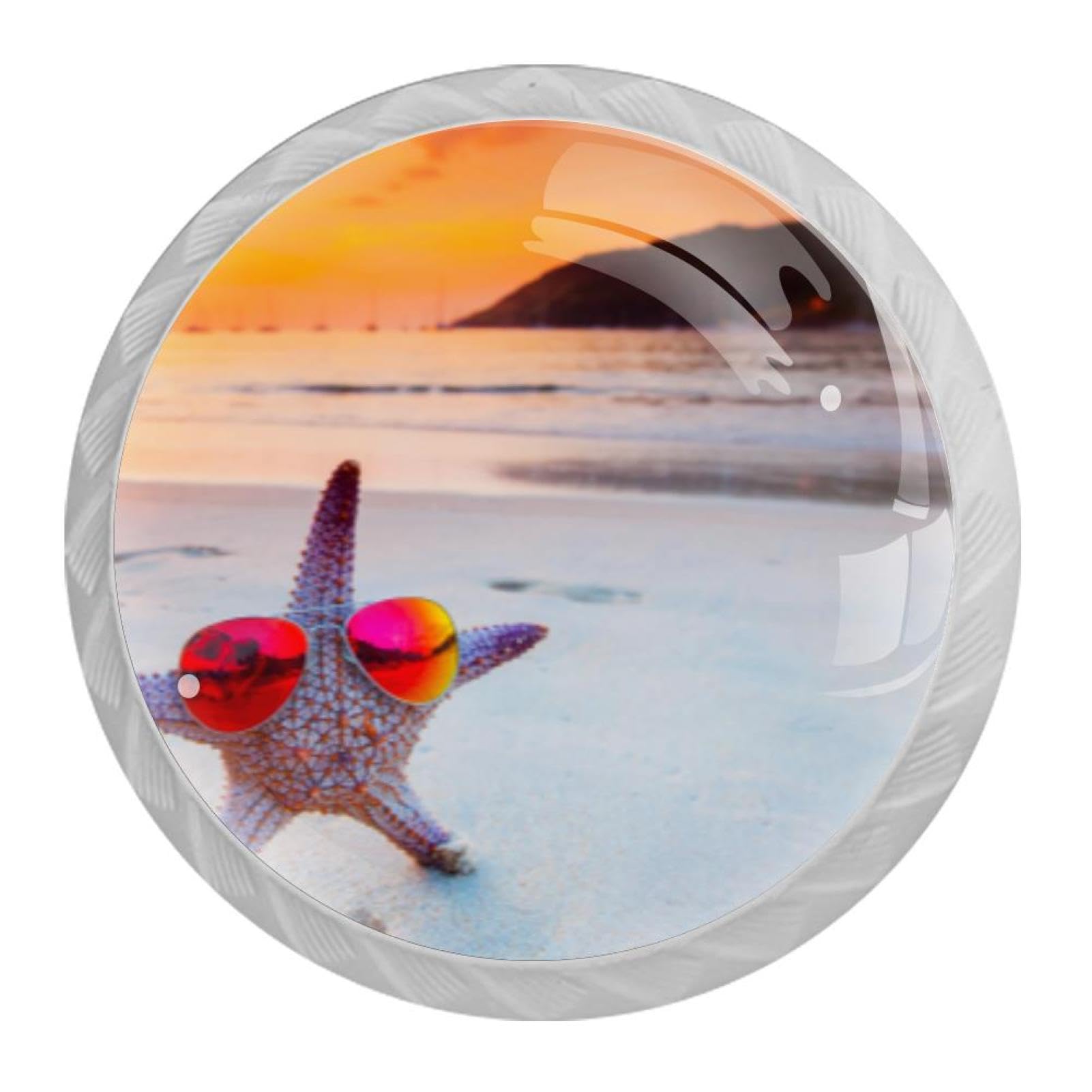 Tqmspg 4 Pieces Drawer Pulls Sea Sunset Landscape Door Knobs Dresser Handles for Kitchen Wardrobe Cupboard Hardware Furniture